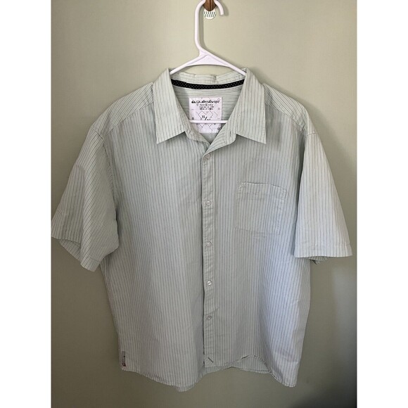Quiksilver Men's Casual Striped Button Down Shirt Green Short Sleeve Size XL - Picture 1 of 6